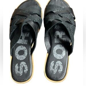 SOREL Ella Leather Upper Sandal / Slide Women's Size 6.5 black